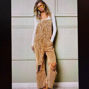 BiBi Light Brown Corduroy Straight Leg Jumpsuit